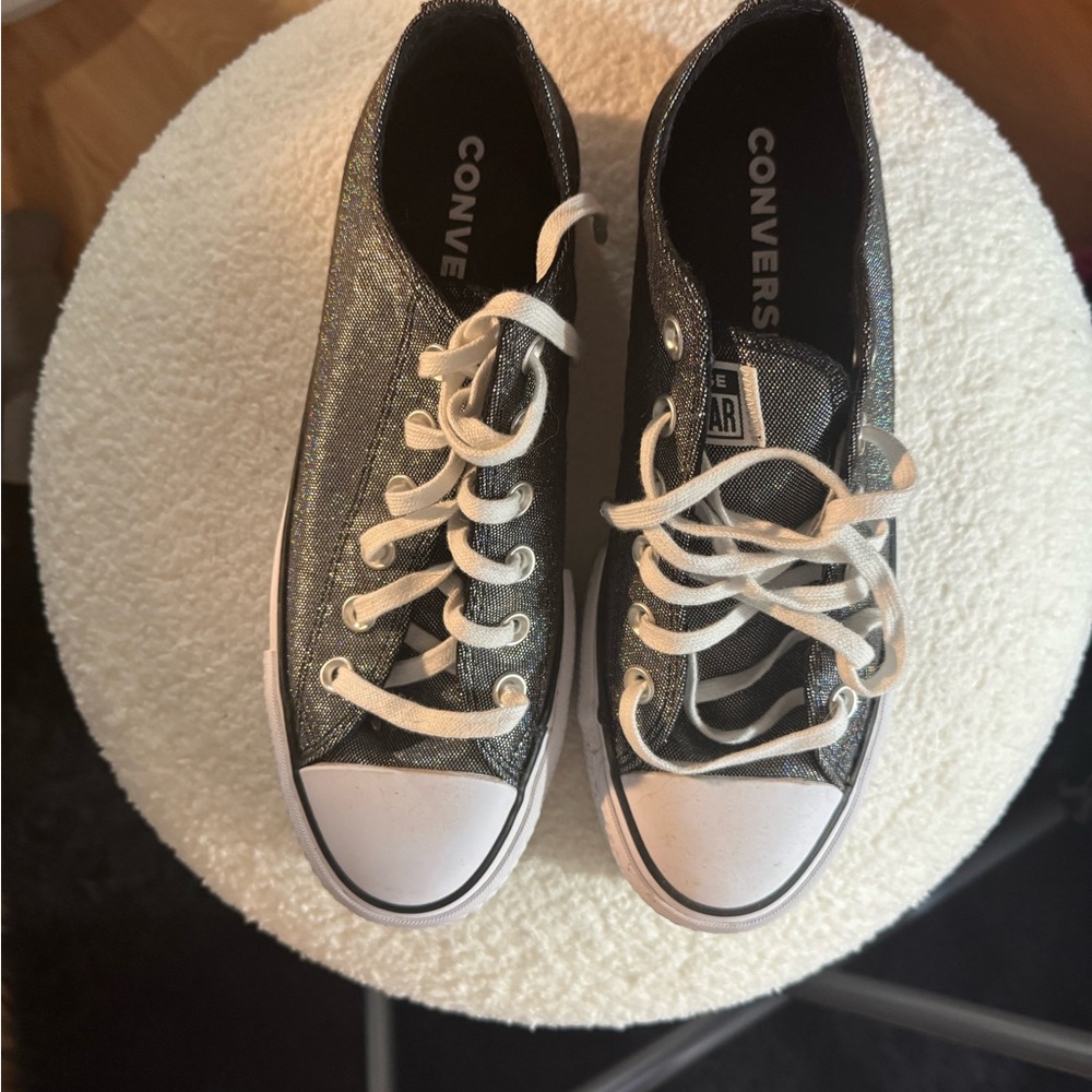 Converse Women's Black Glitter Platform Sneakers - Picture 2 of 6